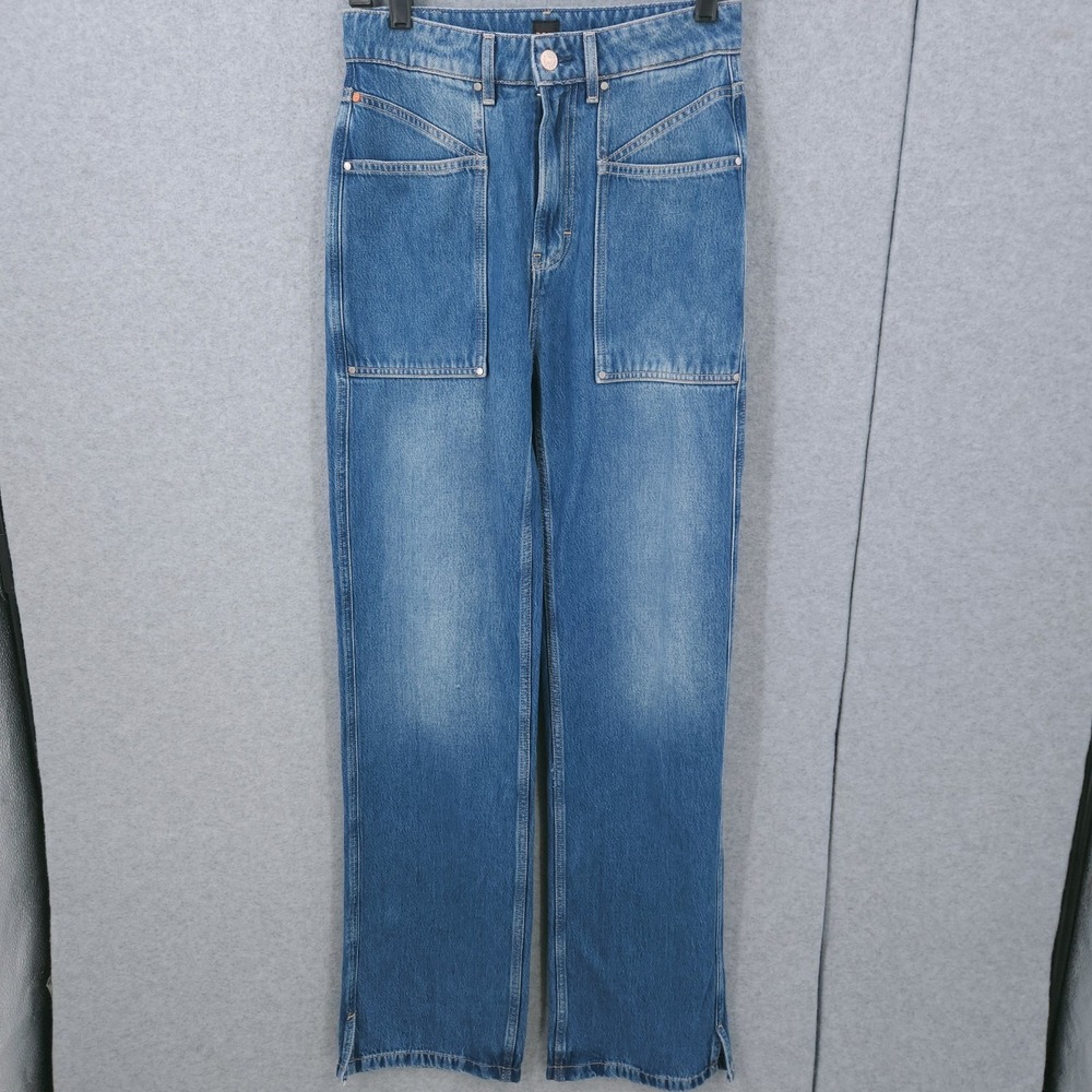 Boss Orange Soft Stretch Denim Wide Leg Blue Navy Jean Pants Womens Size 25 NWT